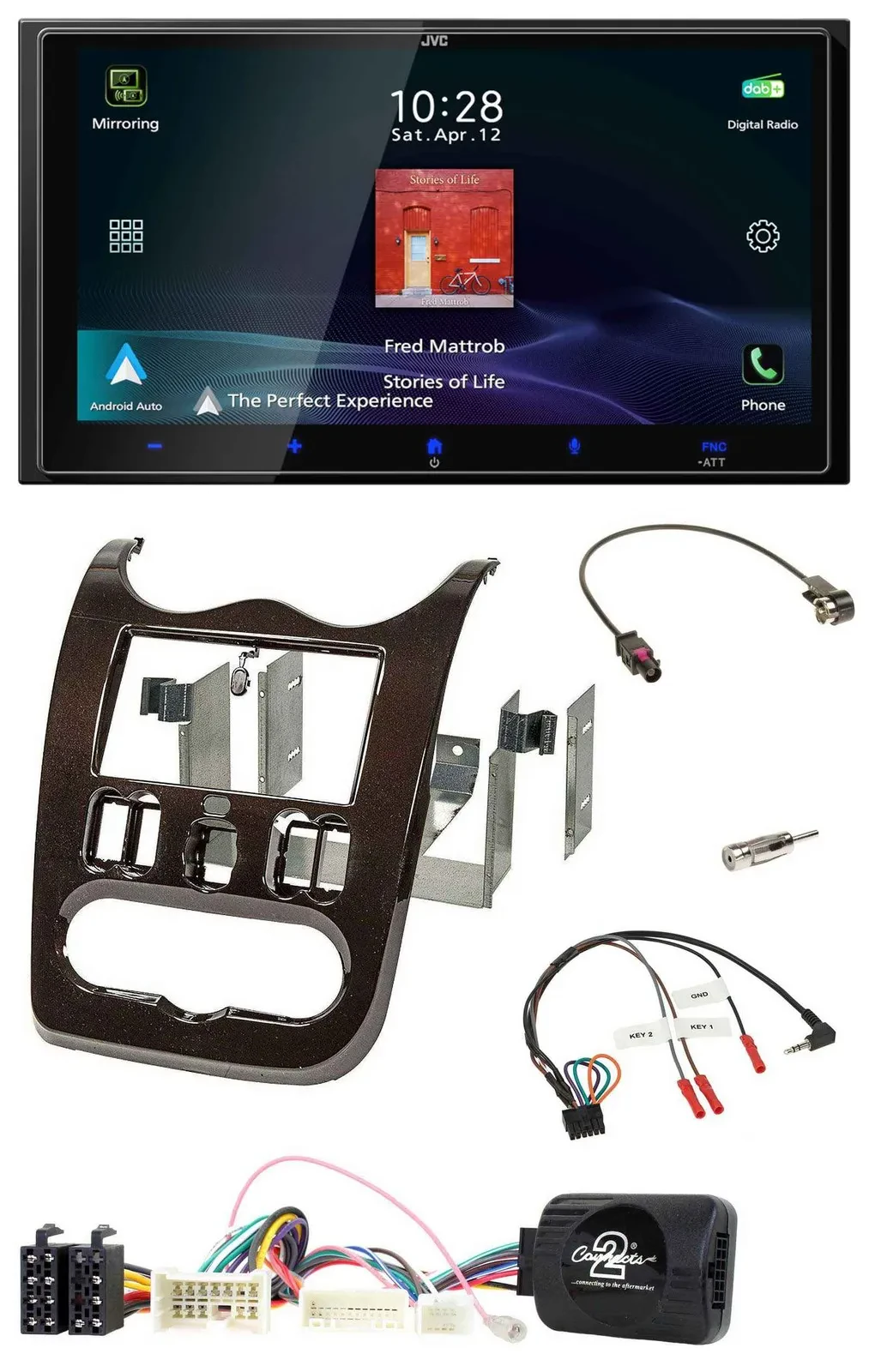 JVC USB Bluetooth 2DIN DAB Lenkrad Autoradio für Dacia ab 12 dunkelbraun