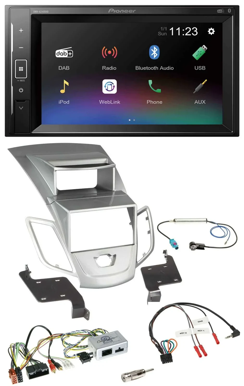 Pioneer DAB Lenkrad 2DIN Bluetooth USB Autoradio für Ford Fiesta 2010-17 Display