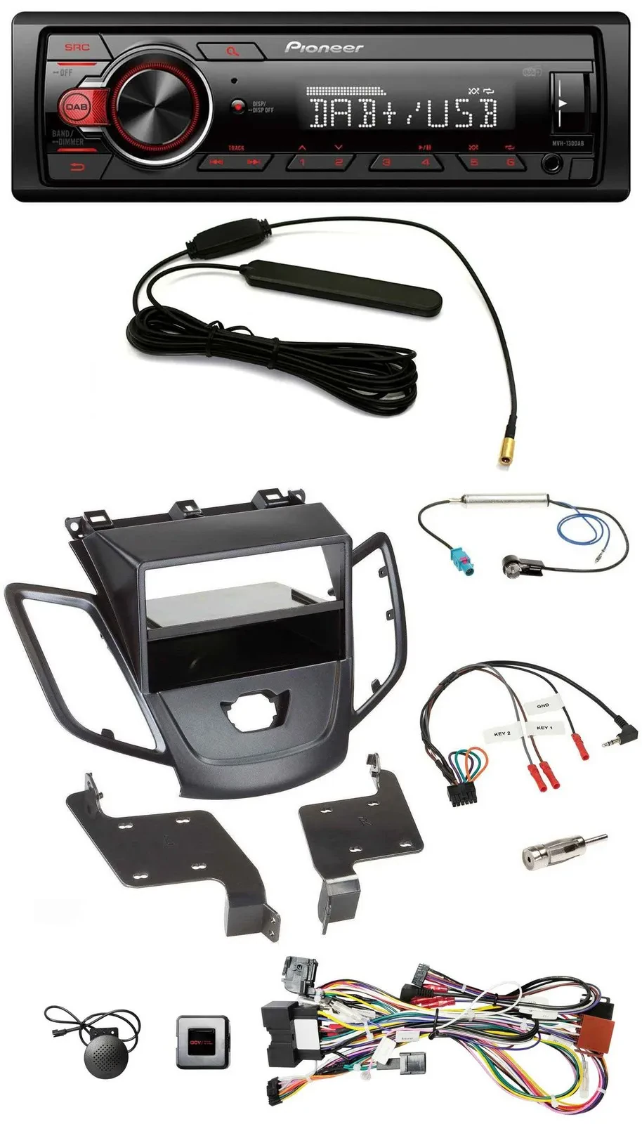 Pioneer MP3 DAB 1DIN Lenkrad USB Autoradio für Ford Fiesta 08-10 ohne Display sc