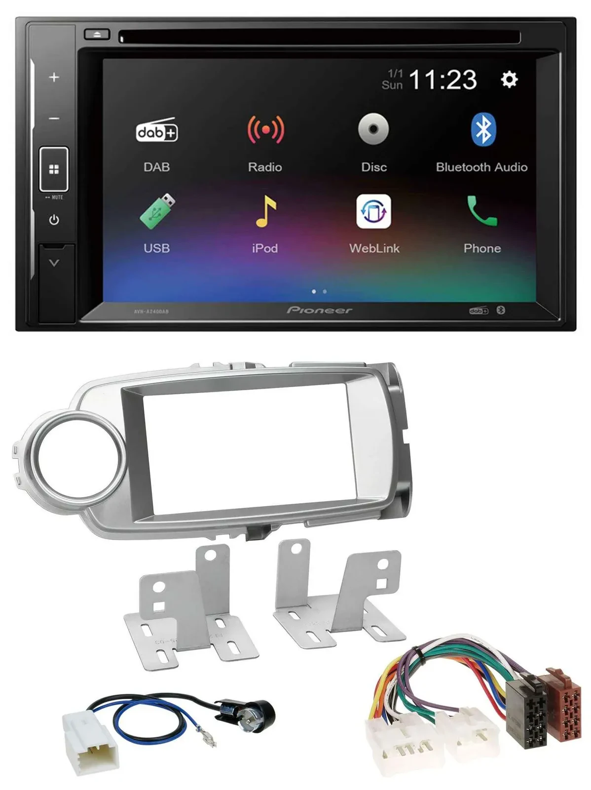 Автомагнитола Pioneer 2-DIN Bluetooth DAB DVD USB для Toyota Yaris 2011–2014 серебристая