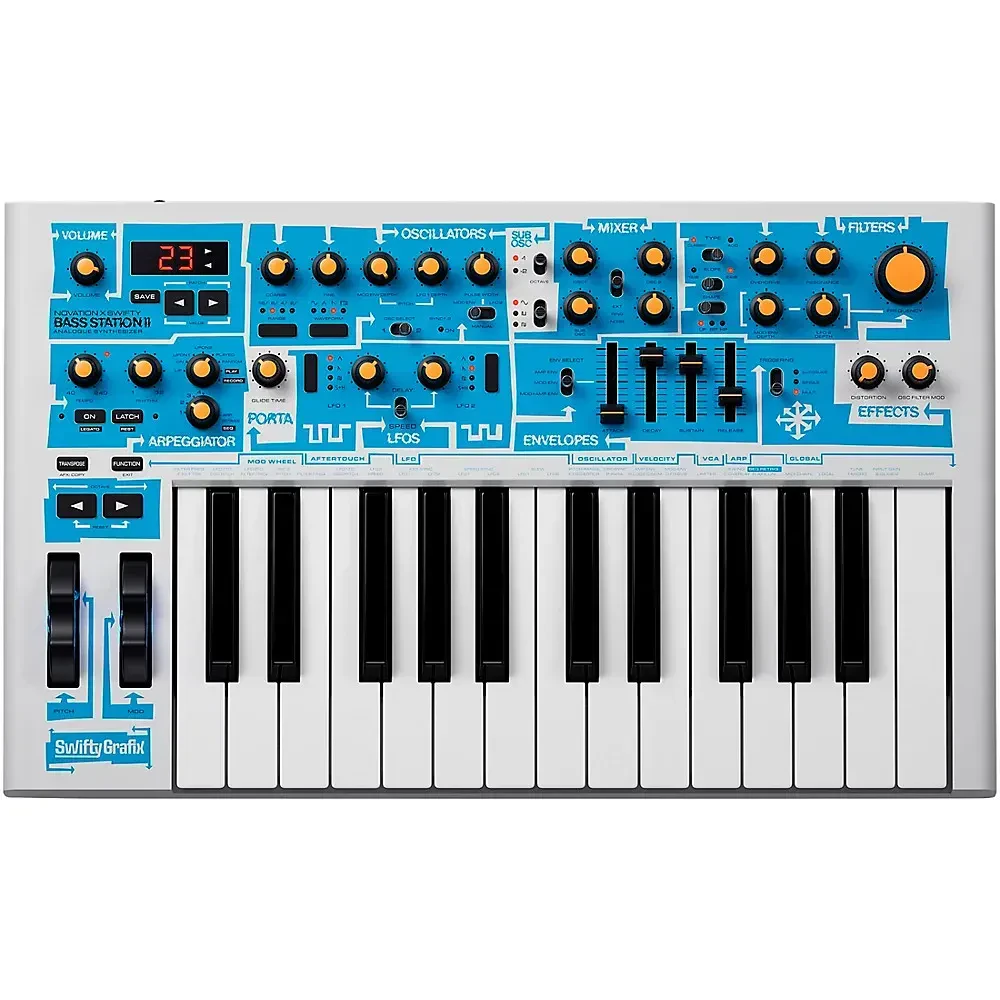 Синтезатор Novation Bass Station II Swifty Edition 25-Key, аналоговый, AFX Mode, секвенсор и арпеджиатор, цвет сине-белый