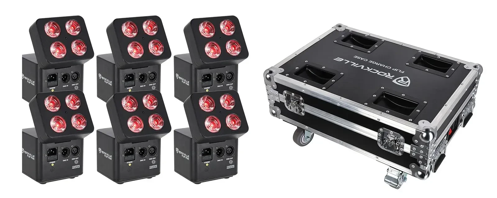 Светодиодный прибор Rockville FLIP CHARGE Pack Black с кейсом (6 штук)