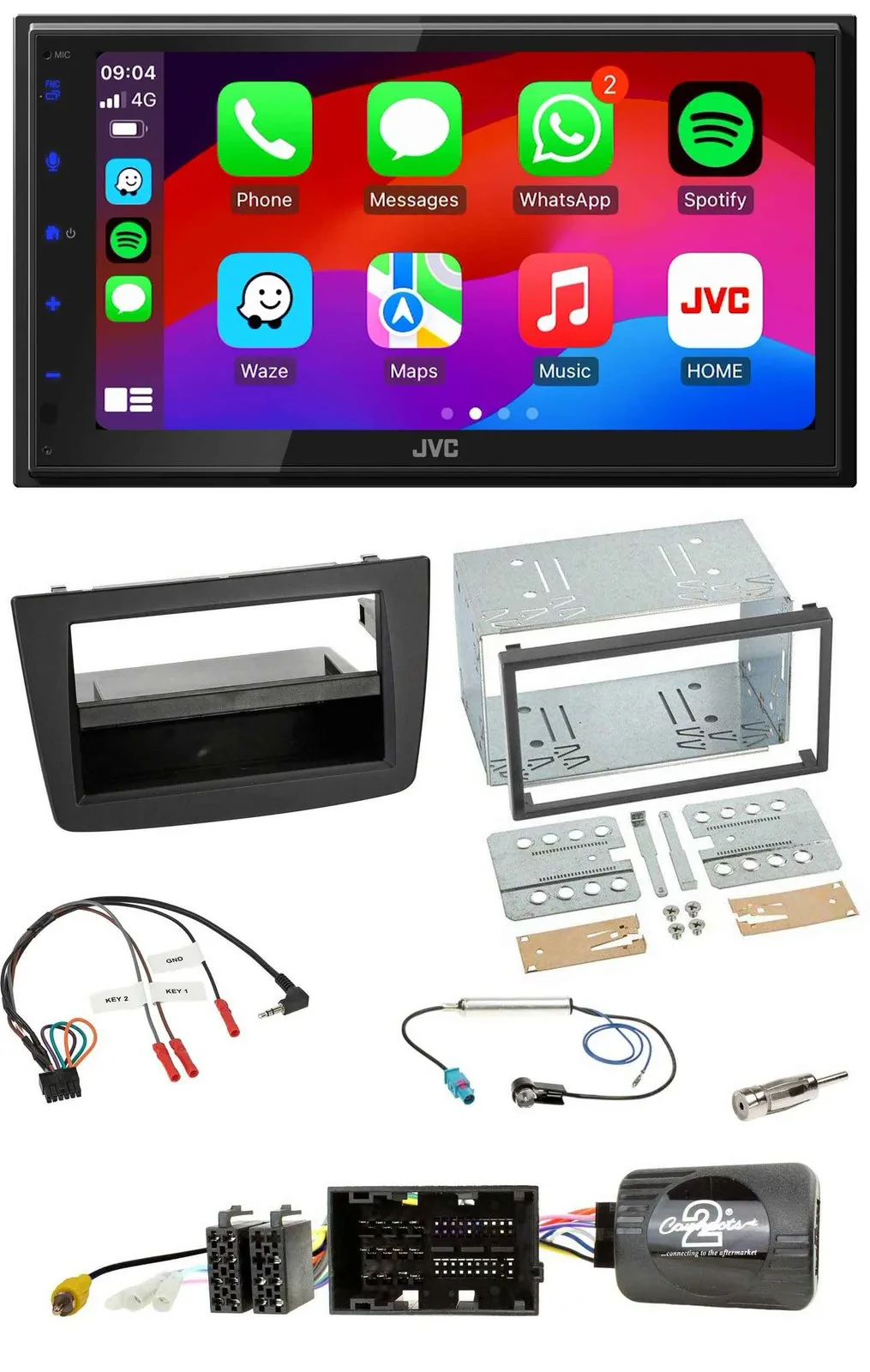 Автомагнитола JVC 2 DIN Bluetooth DAB USB для Alfa Romeo Mito 2014–2018, черный