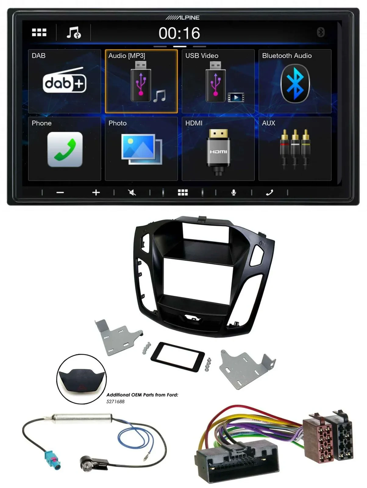 Alpine Bluetooth 2DIN MP3 DAB USB Autoradio für Ford Focus 2014-2018 schwarz