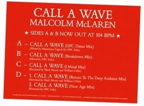 Виниловая пластинка Malcolm McLaren & the Bootzilla Orchestra - Call A Wave Remixes [New 12" Vinyl]