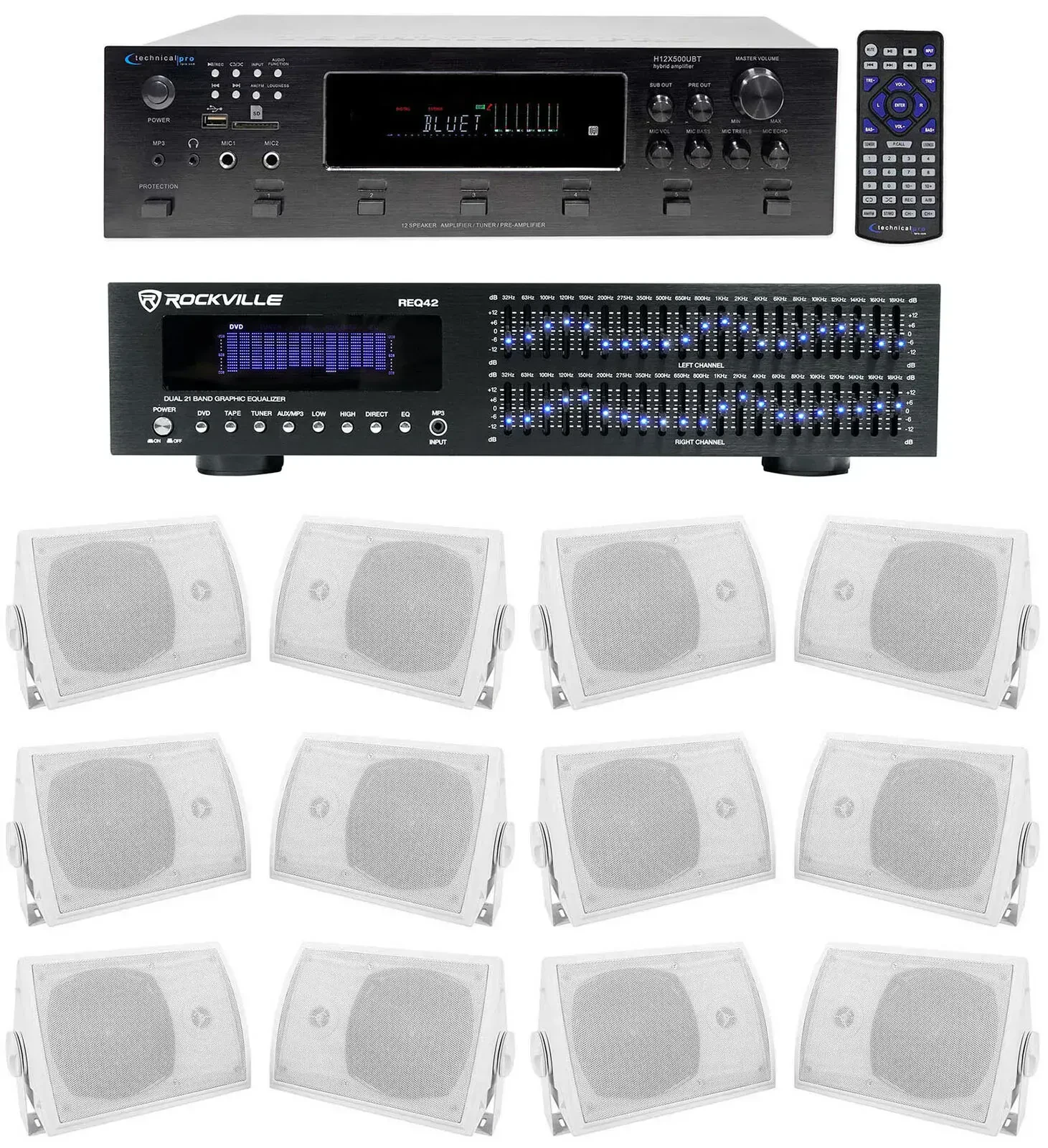 Technical Pro 6000w 6-Zone Home Theater Bluetooth Receiver+12) 5.25" Speakers+EQ