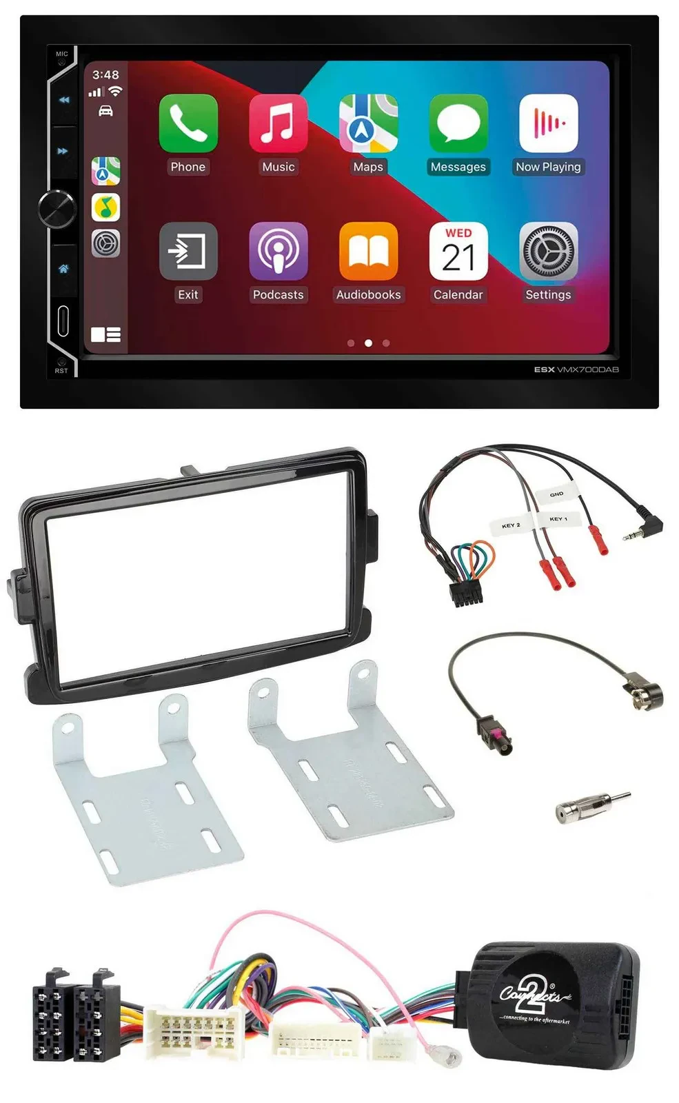 Автомагнитола ESX 2DIN DAB, Bluetooth, USB для Dacia (с 2012), черный (piano black)