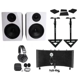 (2) Rockville APM6W 6.5" 350w Studio Monitors+Stands+Pads+Headphones+Mic+Shield