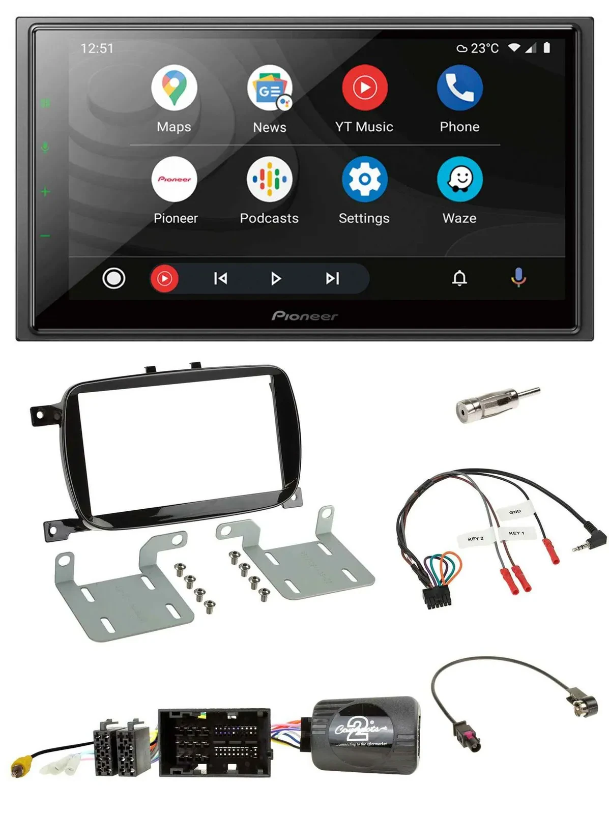 Pioneer USB 2DIN DAB Lenkrad Bluetooth Autoradio für 500 X ab 2016 Facelift Pian