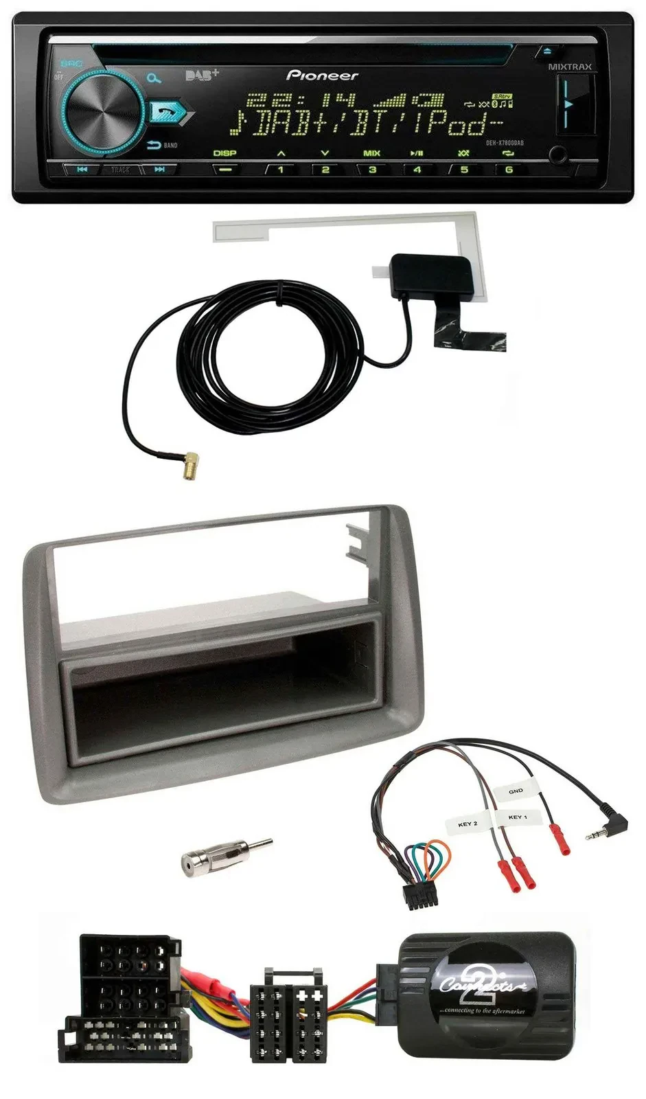 Автомагнитола Pioneer CD/USB/DAB для Alfa Romeo GT/147, поддержка управления на руле, серебристая