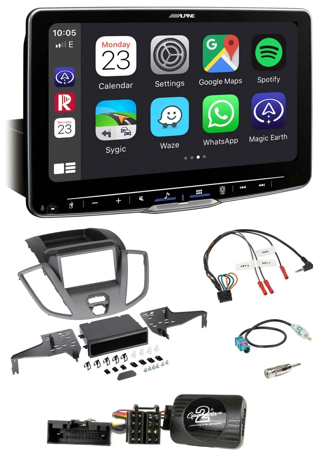 Alpine Bluetooth Lenkrad USB DAB Autoradio für Ford Transit V363 15-18 ohne Disp