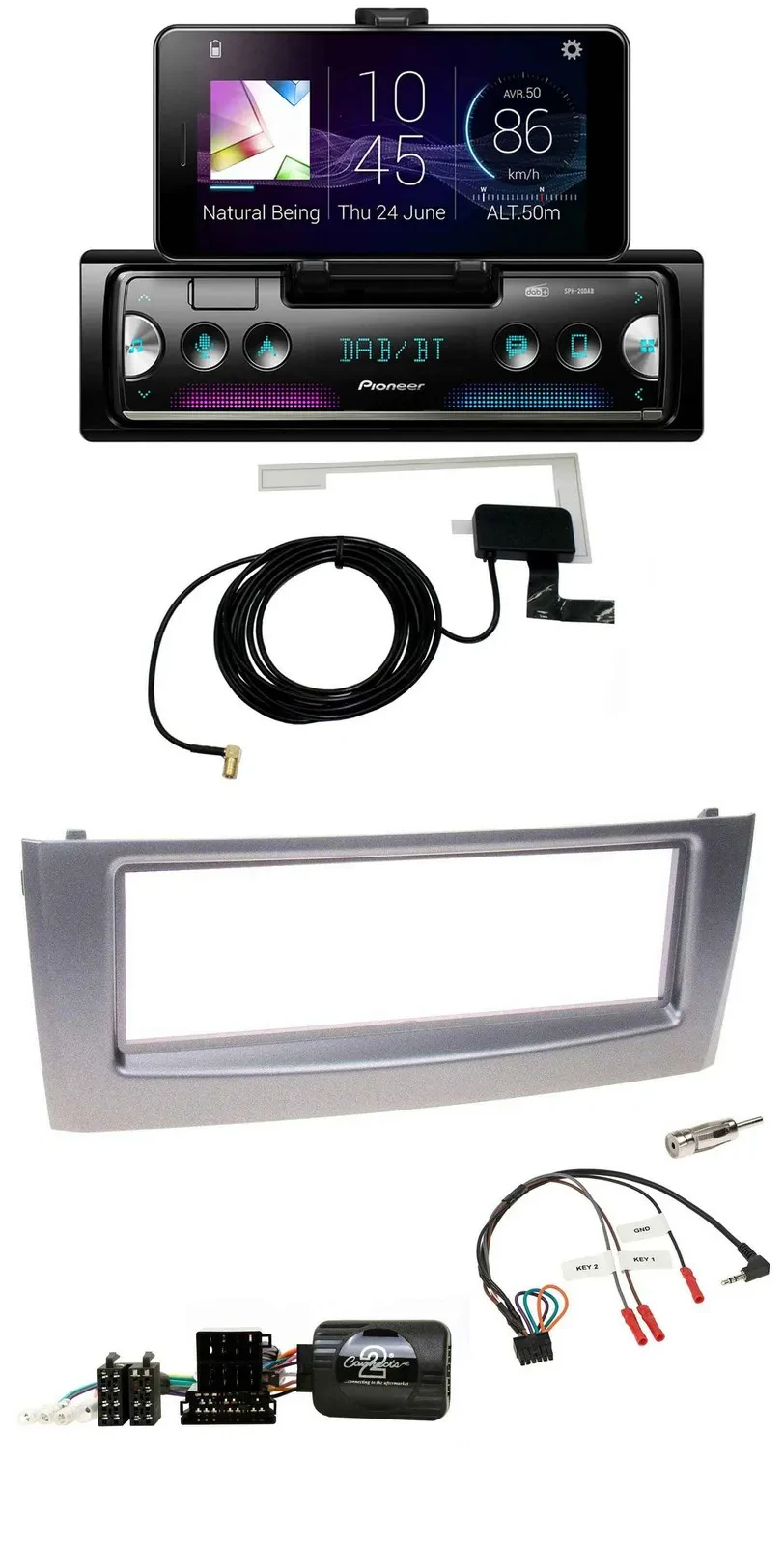 Pioneer DAB Bluetooth Lenkrad USB Autoradio für Fiat Grande Punto 2006-2010 grau