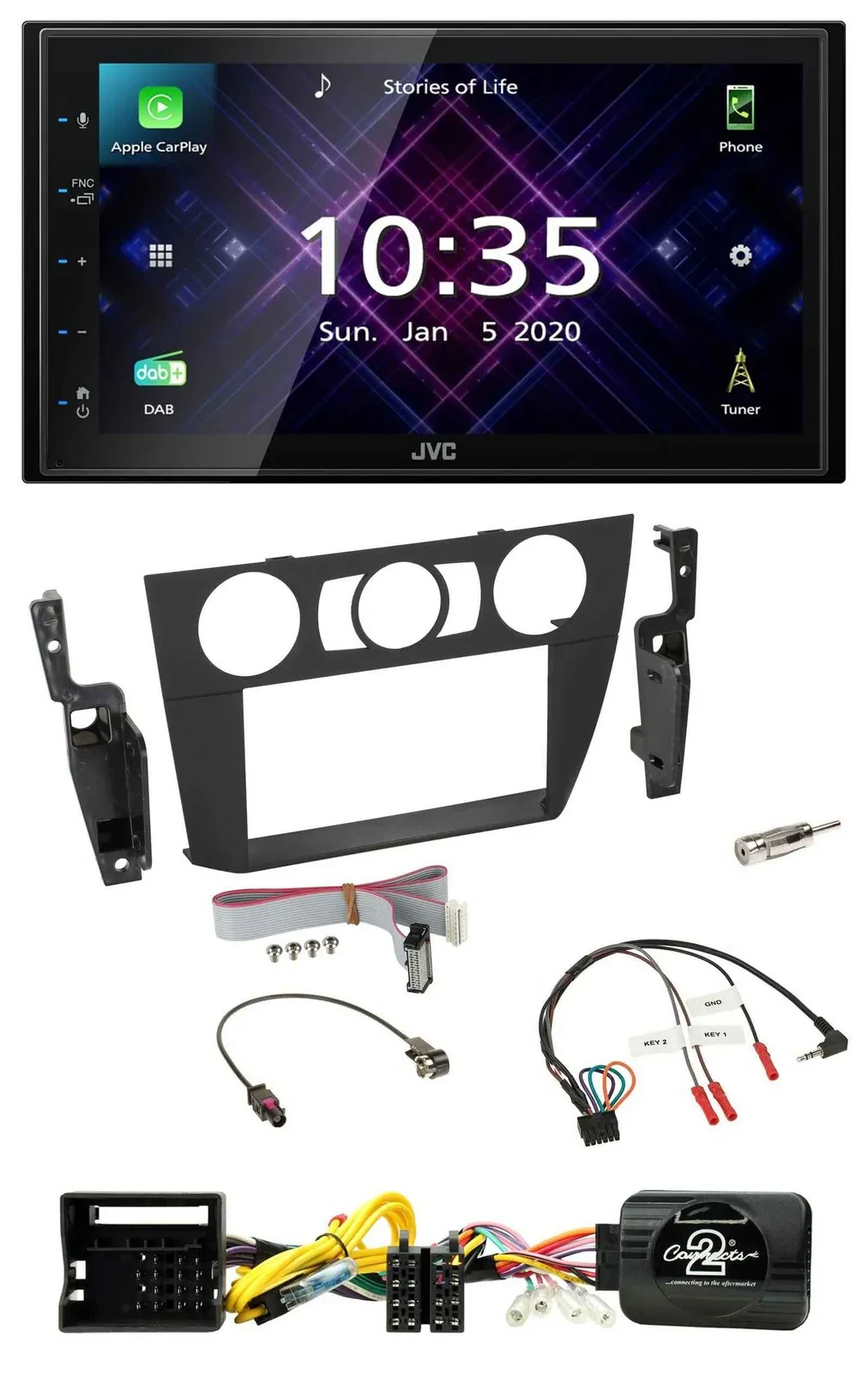 JVC DAB 2DIN Lenkrad Bluetooth USB Autoradio für BMW 3-er 2005-2013 man. Klima