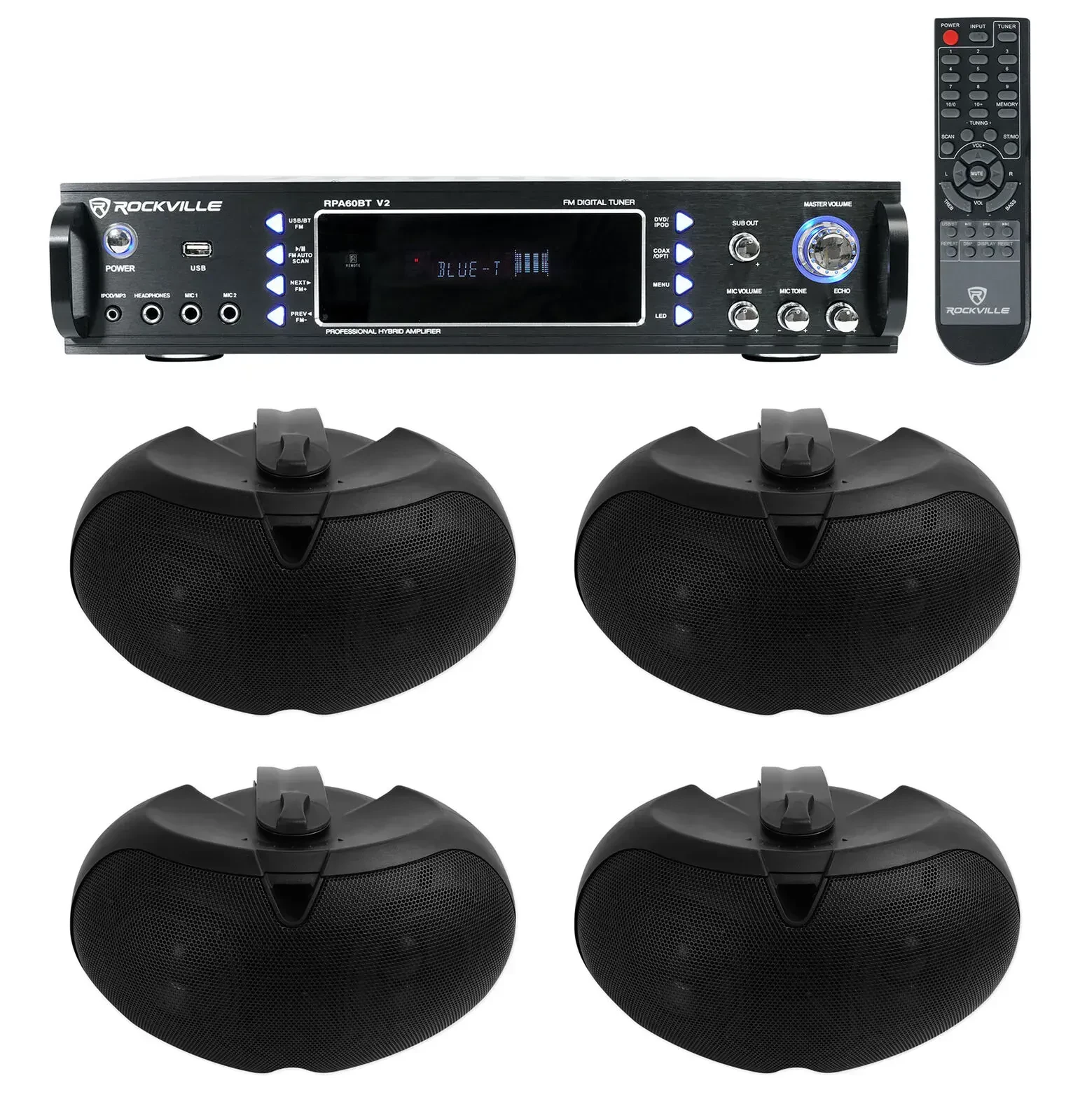 Настенная акустика Rockville D4-8 Black с усилителем (4 штуки)