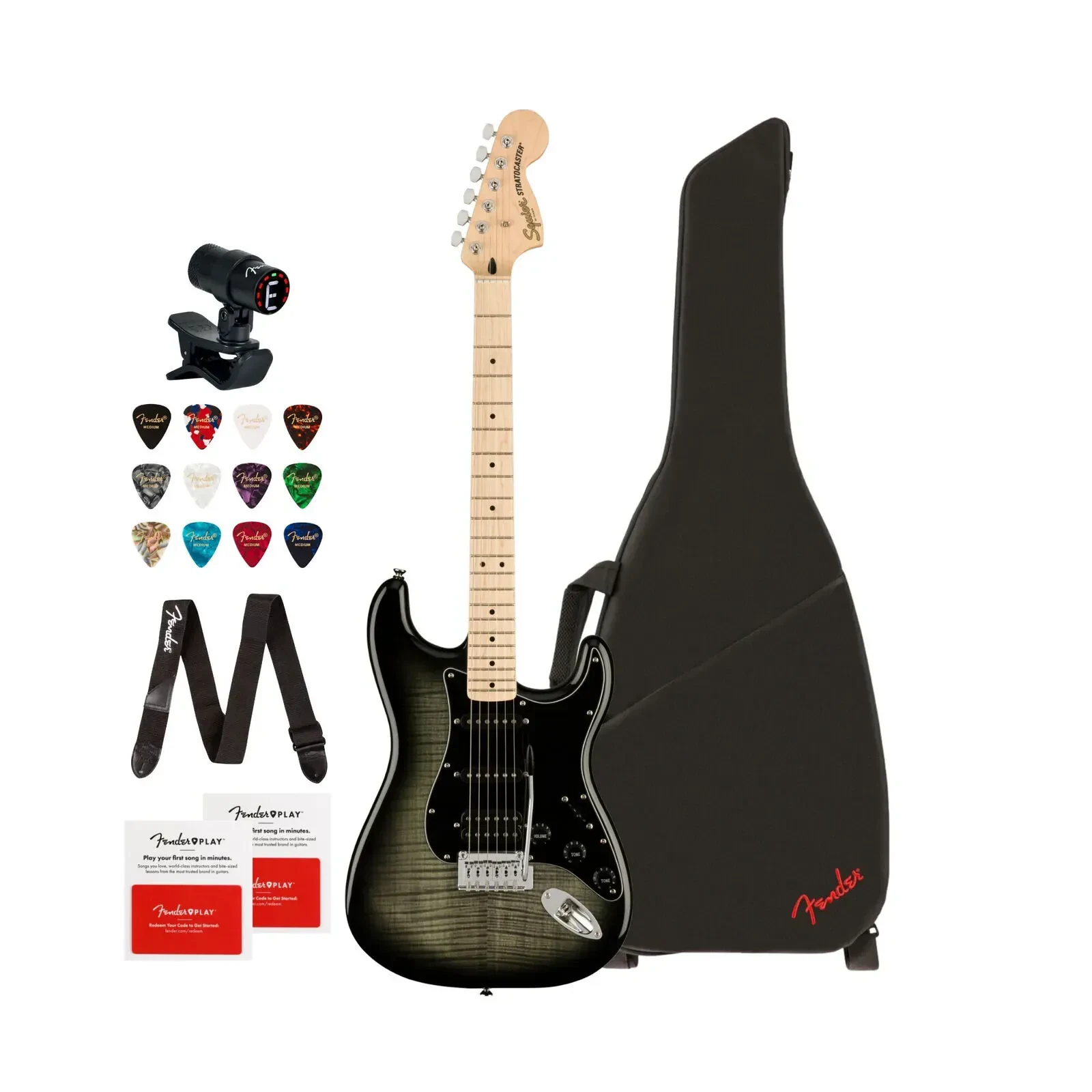 Fender Affinity Series Stratocaster FMT HSS Electric Guitar Black Bundle