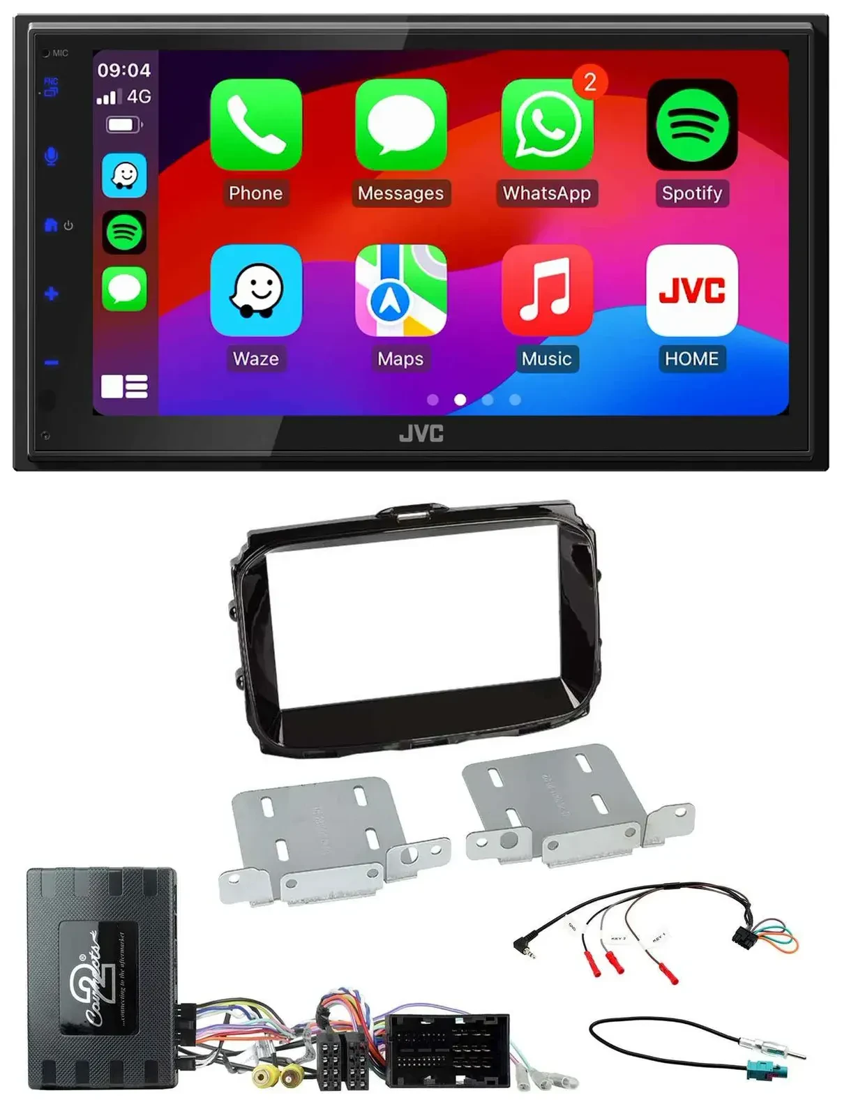 JVC Bluetooth 2DIN Lenkrad DAB USB Autoradio für Alfa Giulietta 14-21 Infoadapte