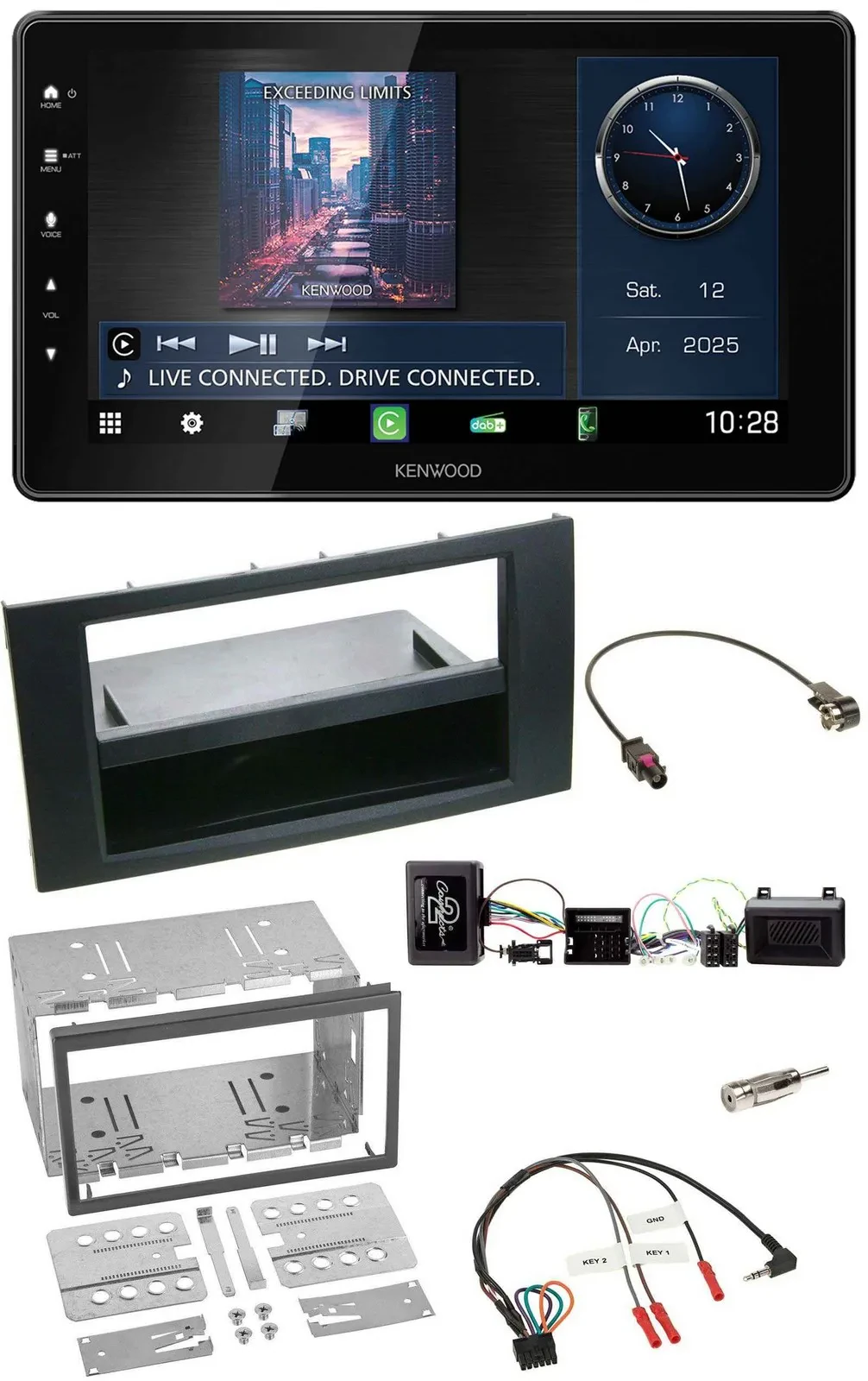 Kenwood Lenkrad Bluetooth USB DAB Autoradio für Ford Kuga 2008-2012 schwarz