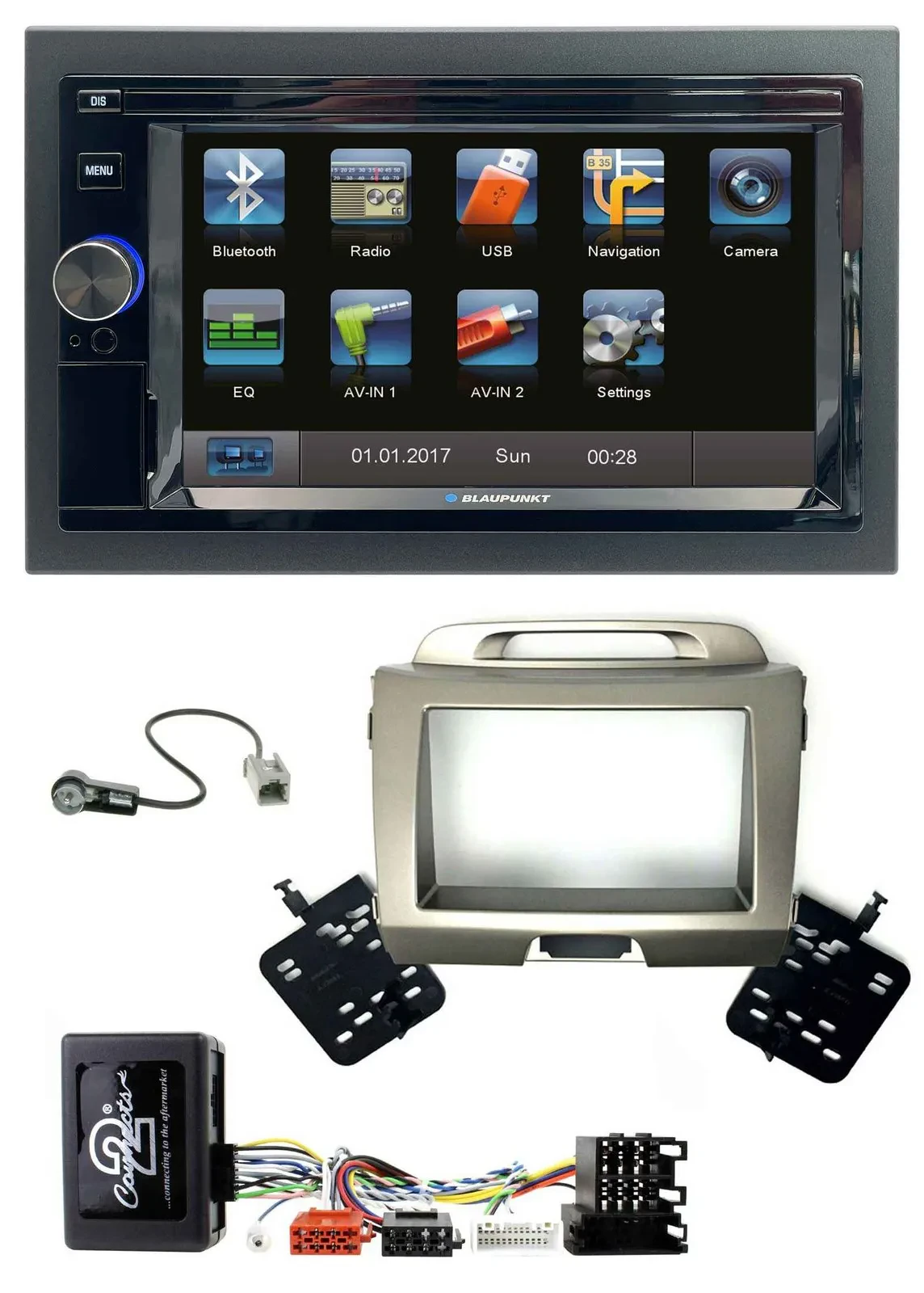 Blaupunkt Lenkrad USB Bluetooth TMC 2DIN Navigation für Kia Sportage 3 Navi 10-1