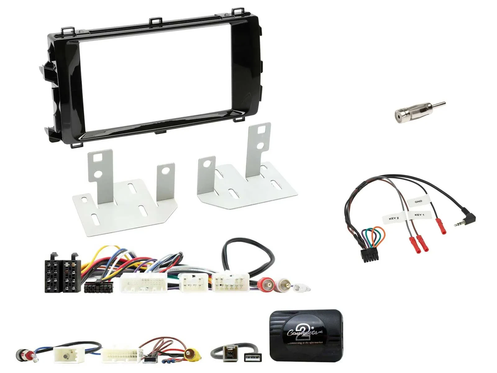 Установочный комплект для автомагнитолы 2 DIN Caraudio24 для Toyota Auris 2013–2015, черный (с адаптером рулевого управления)