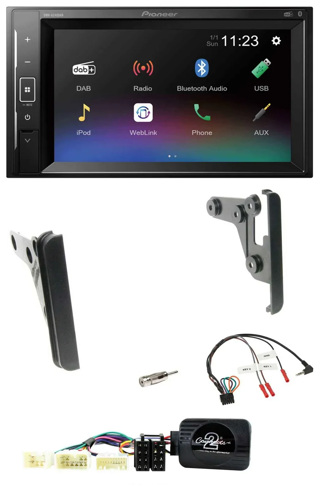 Автомагнитола Pioneer 2DIN, DAB, Bluetooth, USB для Toyota Yaris 2007–2010