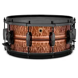 Малый барабан Ludwig 14" x 6.5", медь, Hammered Raw Polished, die-cast hoops 3 мм, P86, 18-strand, Black Nickel