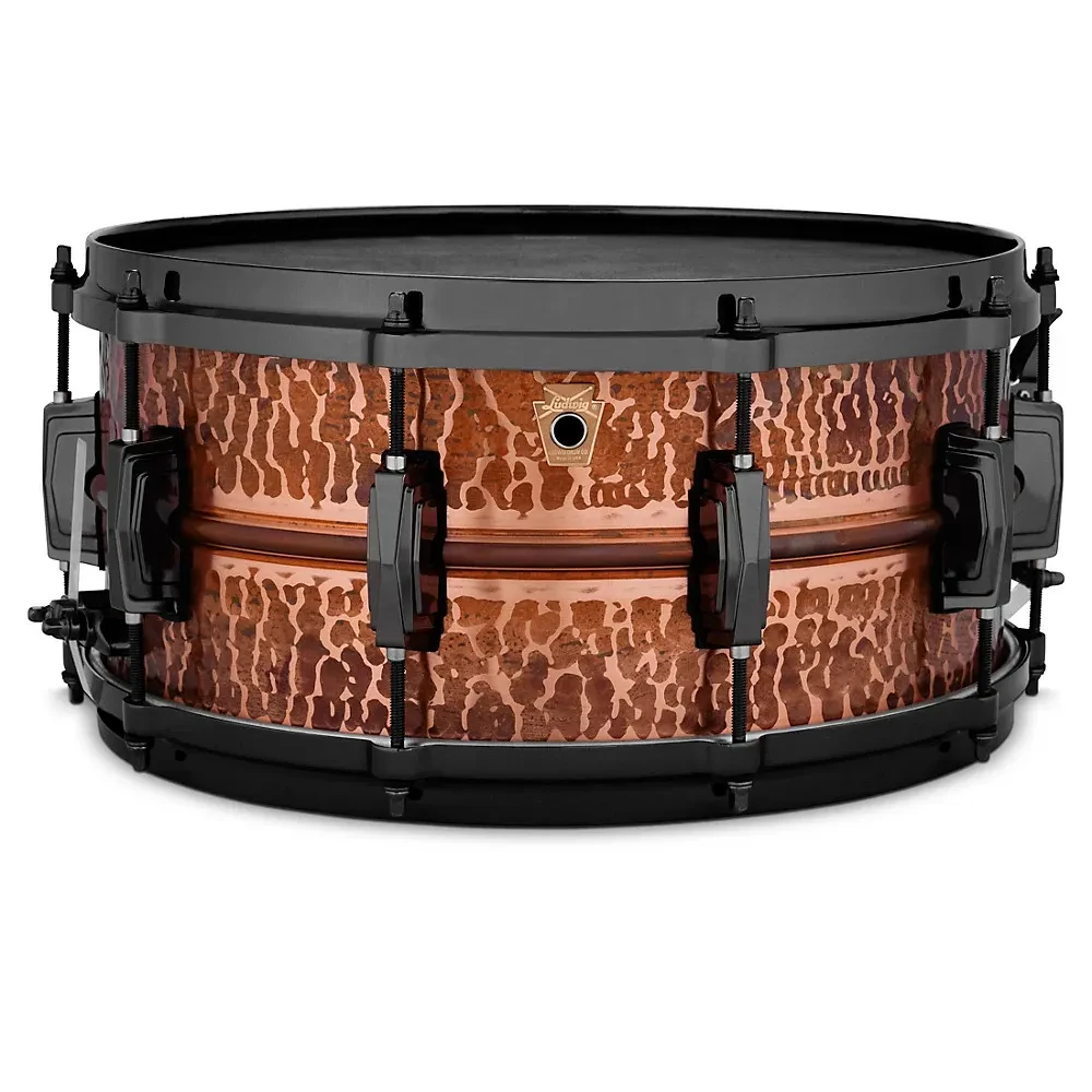 Малый барабан Ludwig 14" x 6.5", медь, Hammered Raw Polished, die-cast hoops 3 мм, P86, 18-strand, Black Nickel
