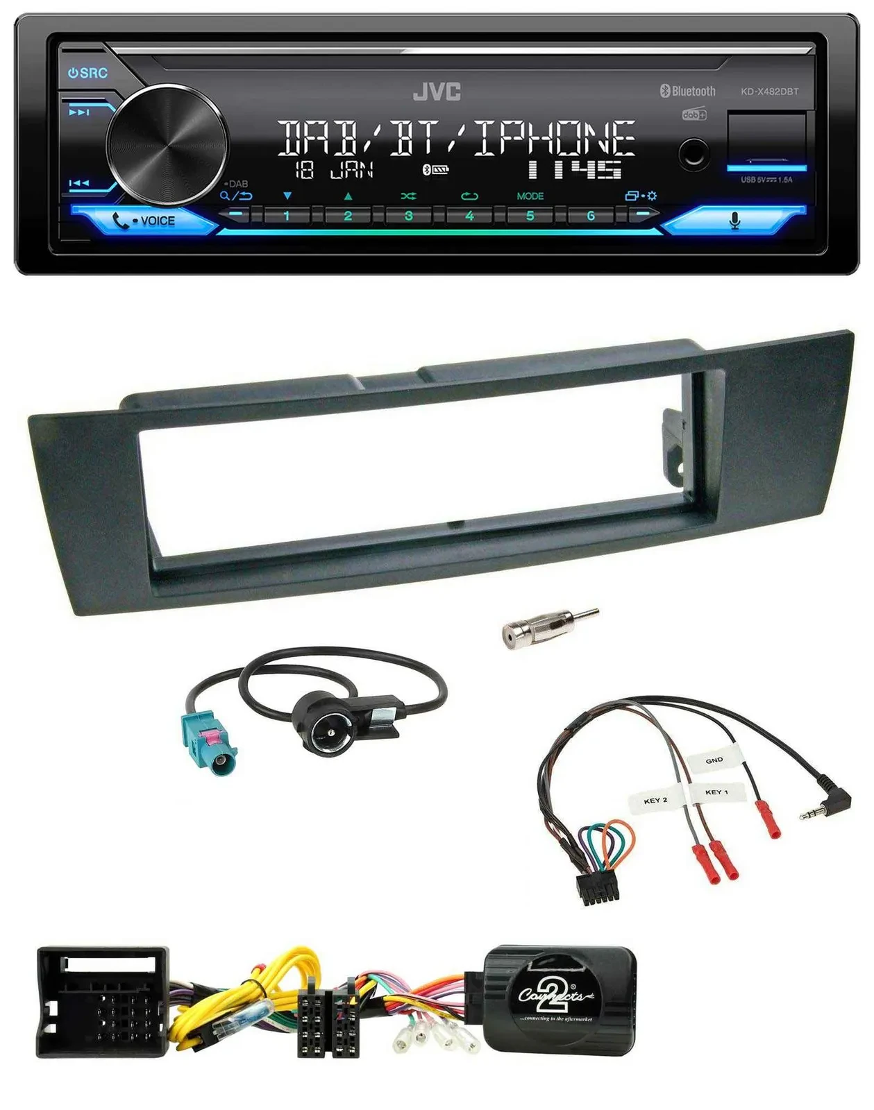 JVC Bluetooth DAB USB Lenkrad Autoradio für BMW 1er E87 3er E90-3 X1 E84