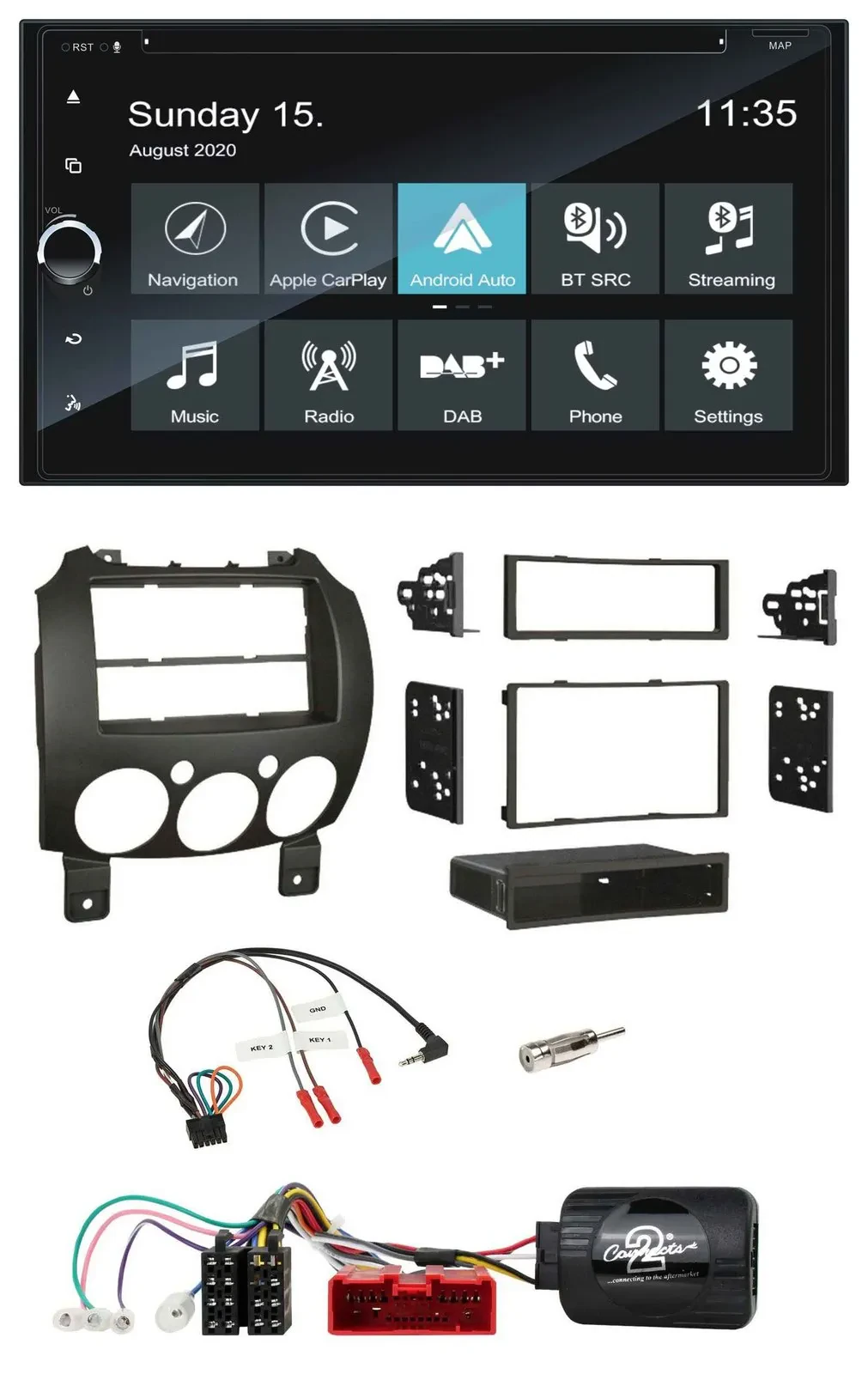Blaupunkt 2DIN Lenkrad TMC Bluetooth USB DAB Navigation für Mazda 2 2007-2014
