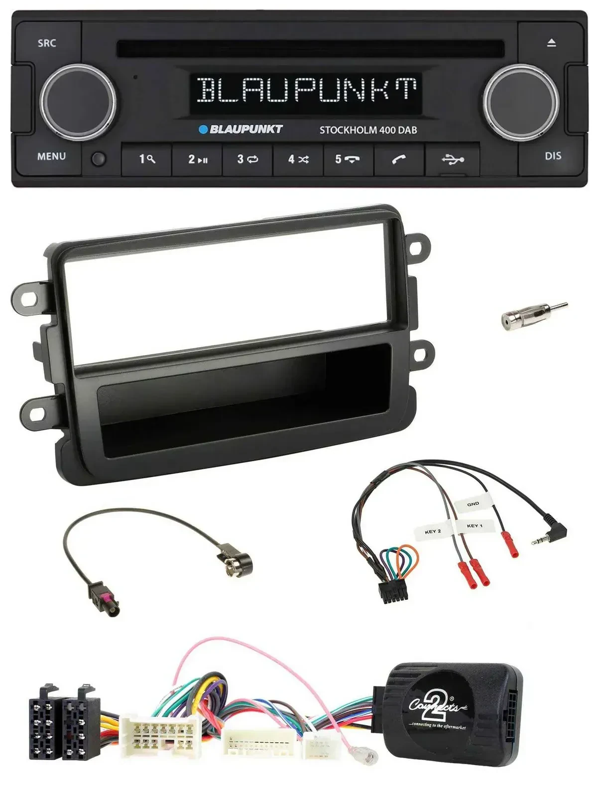 Blaupunkt Lenkrad Bluetooth DAB CD USB Autoradio für Dacia ab 2012 schwarz