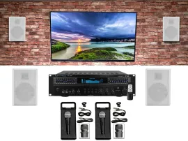 Technical Pro Home Karaoke Machine System+(4) 5.25" White Wall Mount Speakers