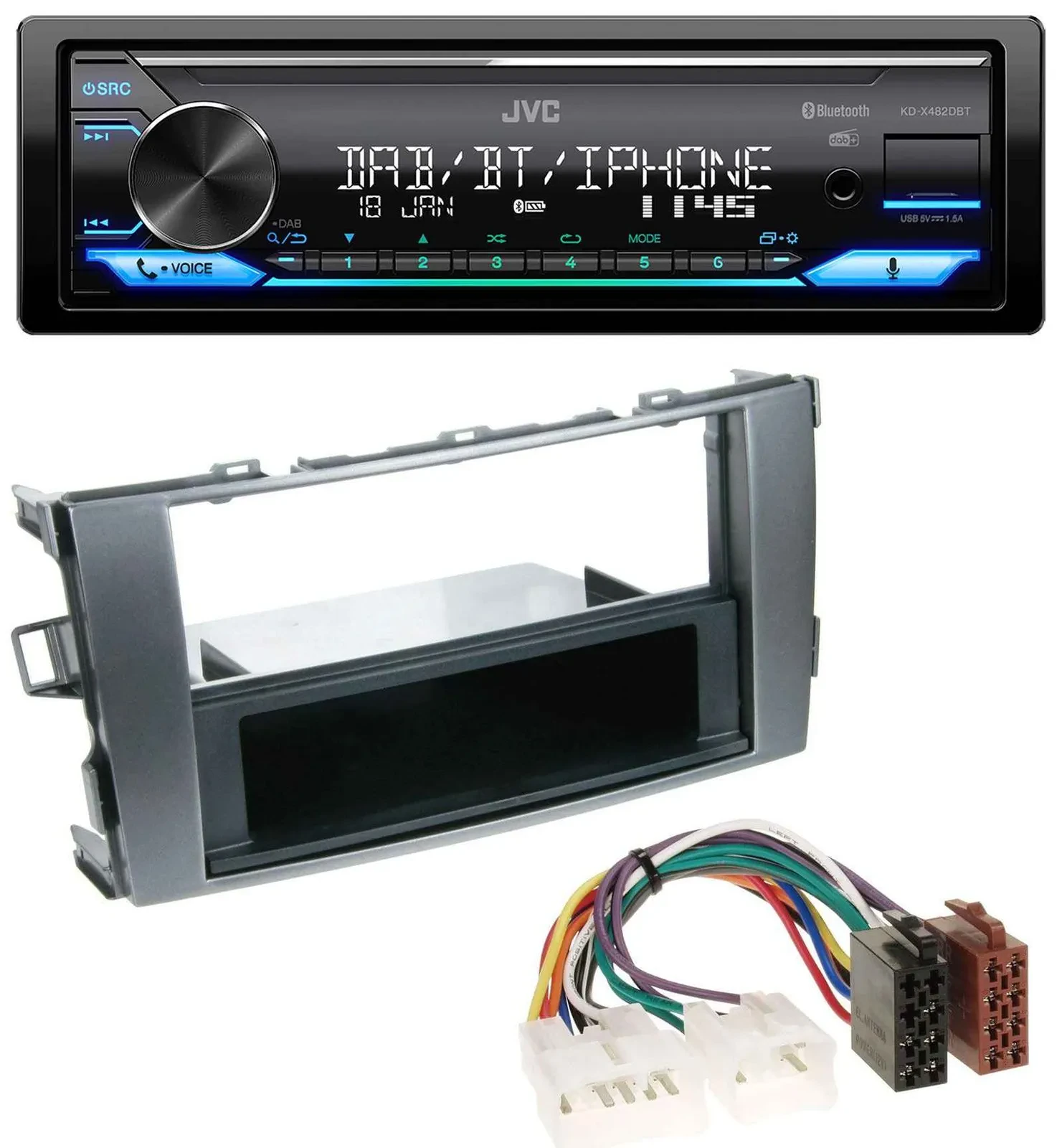 JVC Bluetooth DAB USB MP3 Autoradio für Toyota Auris 07-12 anthrazit-grau
