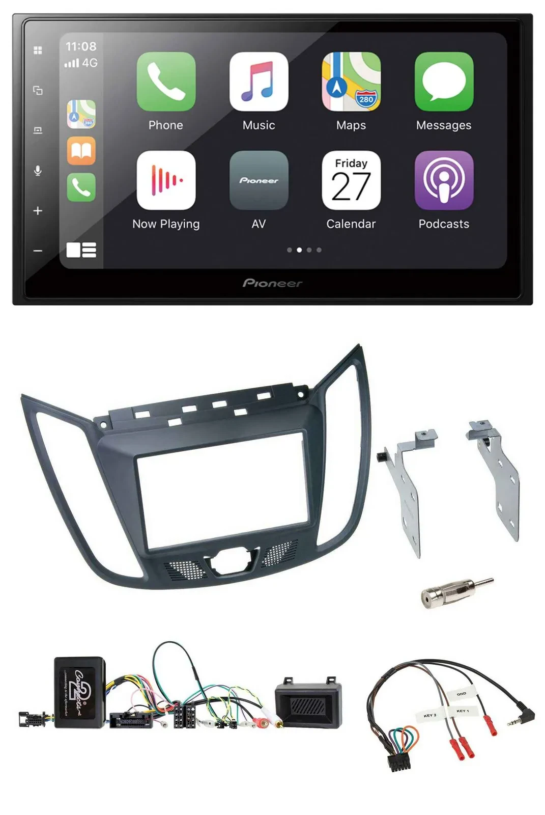 Pioneer Lenkrad Bluetooth DAB 2DIN USB Autoradio für Ford C-Max ab 2011 grau