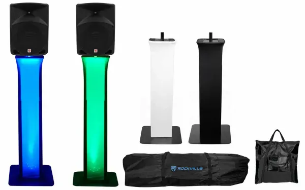 (2) Rockville RPG10 10" Powered 600 Watt 2-Way DJ Speakers+Totem Style Stands