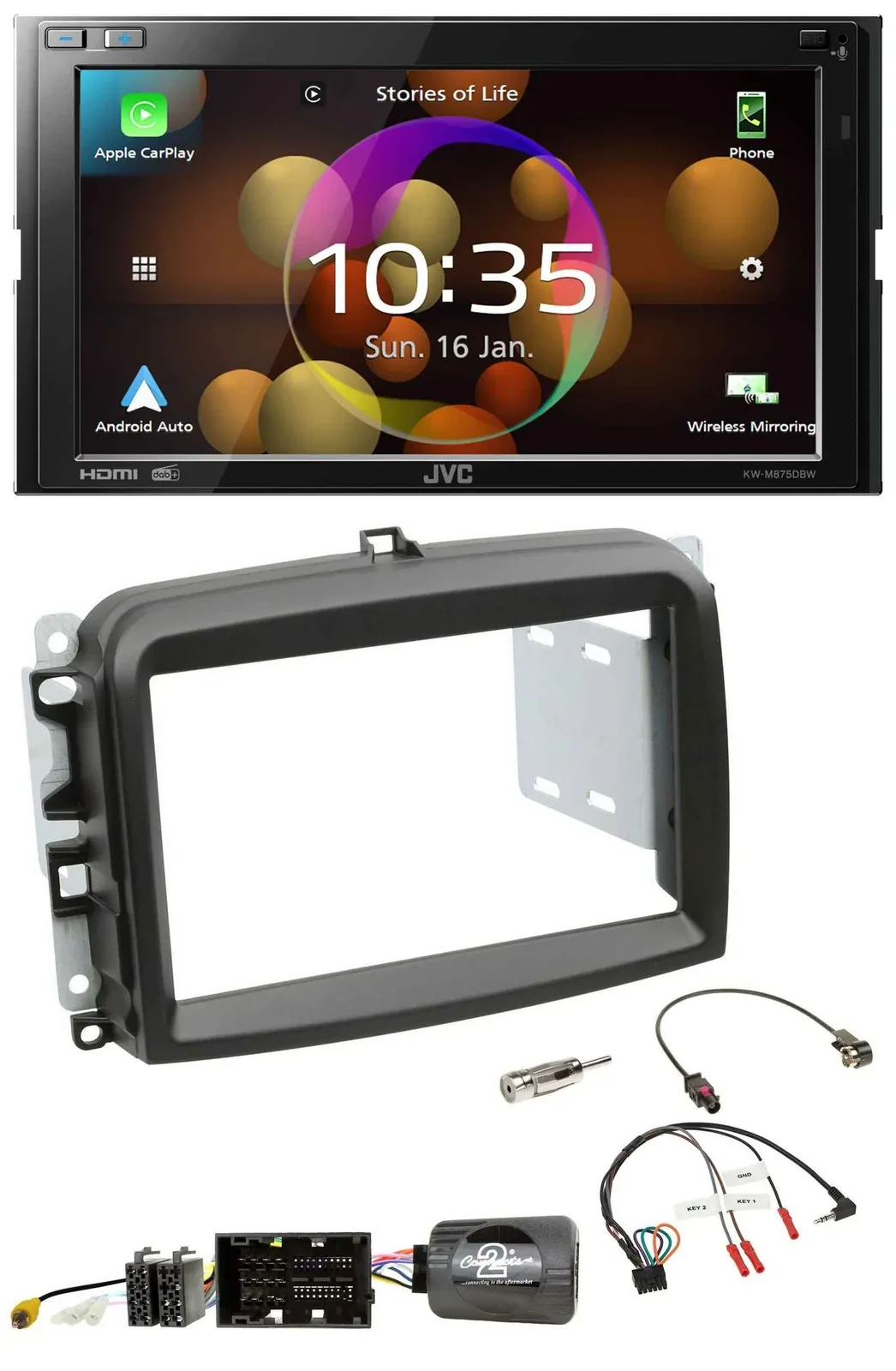 JVC DAB Lenkrad 2DIN Bluetooth USB Autoradio für Fiat 500 L ab 2012