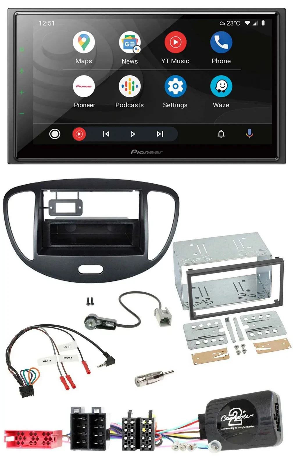 Автомагнитола для Hyundai i10 2009–2013 Pioneer 2DIN, DAB, Bluetooth, USB, черный
