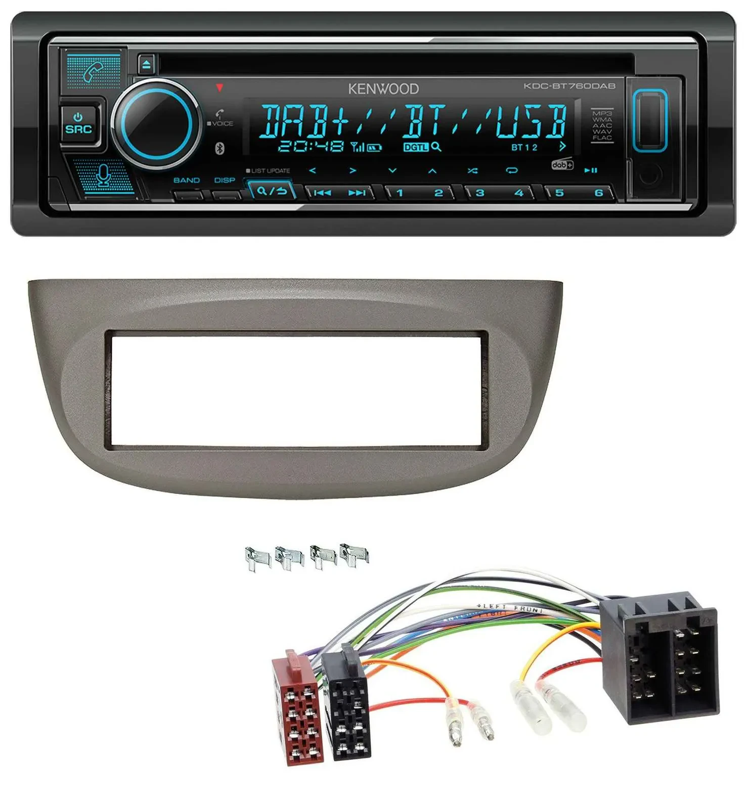 Kenwood MP3 Bluetooth DAB USB CD Autoradio für Renault Twingo 07-12 beige-grau
