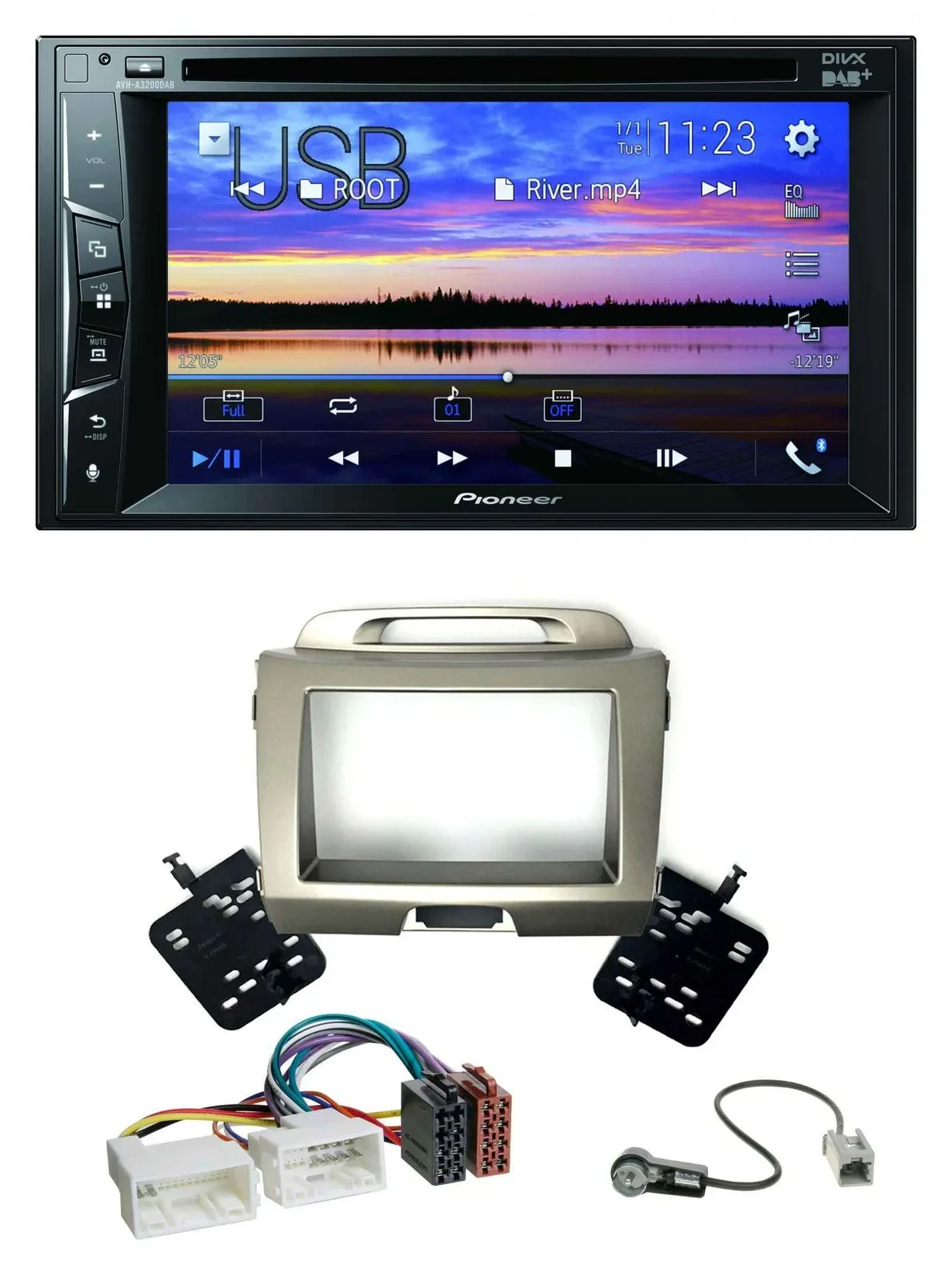 Pioneer Bluetooth 2DIN USB DVD DAB MP3 Autoradio für Kia Sportage 3 SL 10-15 sil