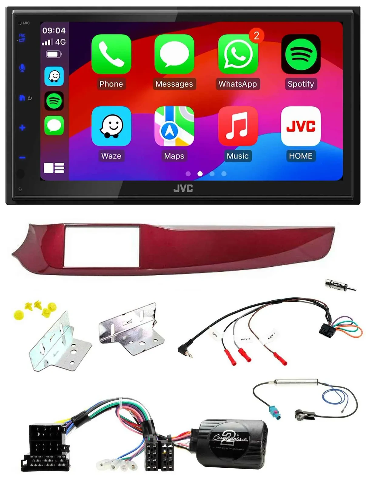 JVC Bluetooth 2DIN Lenkrad DAB USB Autoradio für Alfa Giulietta rot 940 2010-201