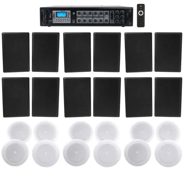 6-Zone Amplifier+12 Black Wall+12 JBL 8" Ceiling Speakers 4 Restaurant/Bar/Cafe