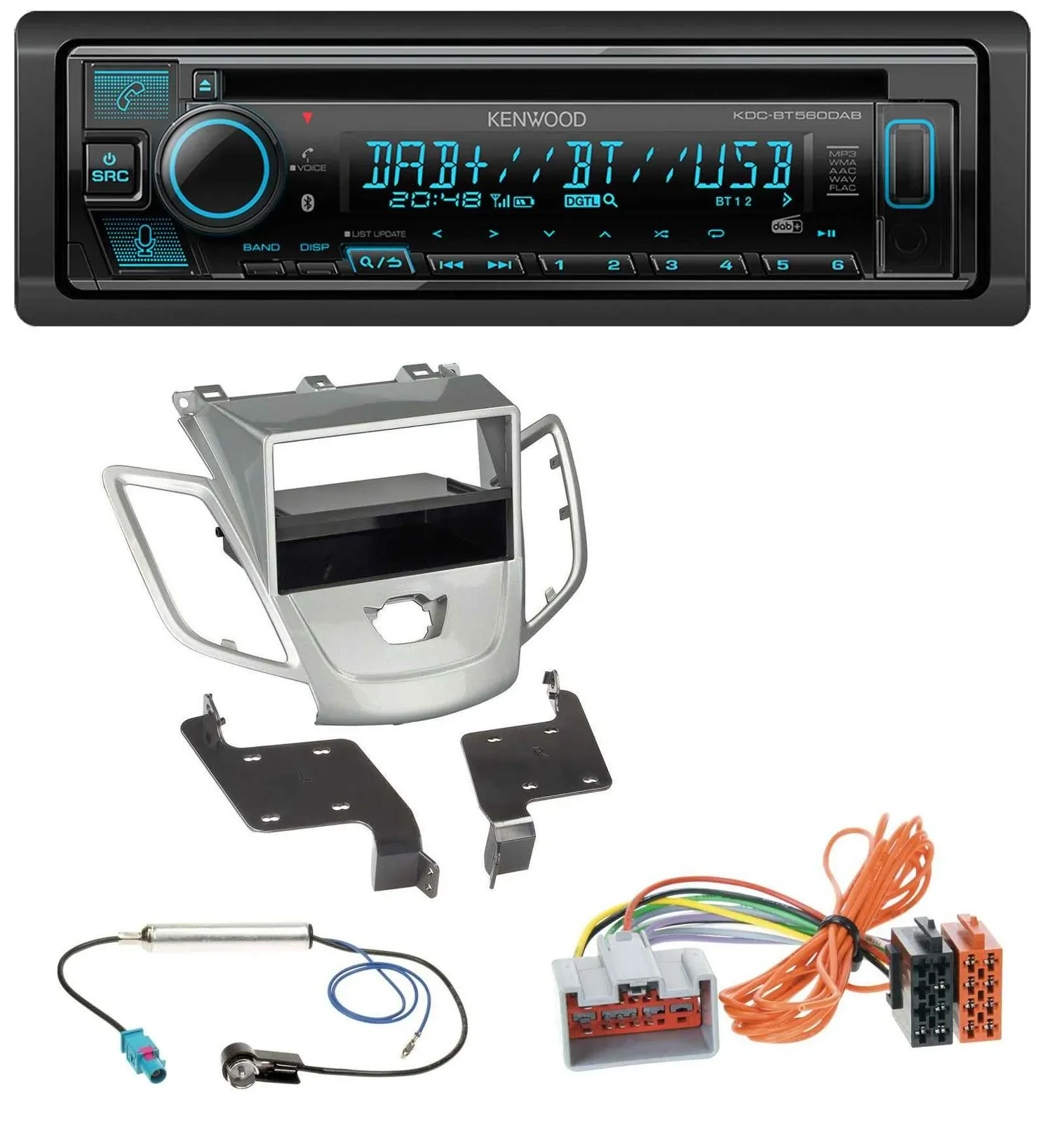 Автомагнитола Kenwood Bluetooth DAB CD MP3 USB для Ford Fiesta 2008–2010 (JA8, без дисплея)