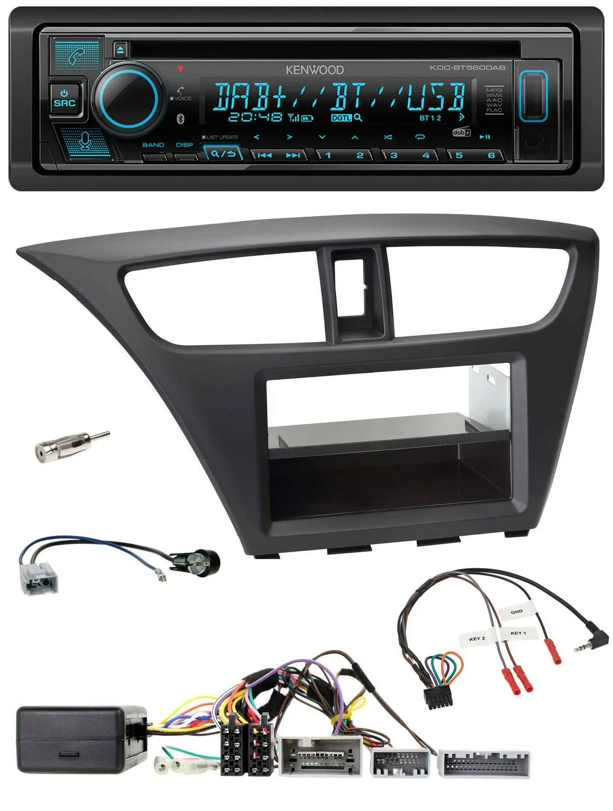Автомагнитола Kenwood Bluetooth, DAB, CD, USB, совместима с Honda Civic (с 2012), поддержка управления на руле