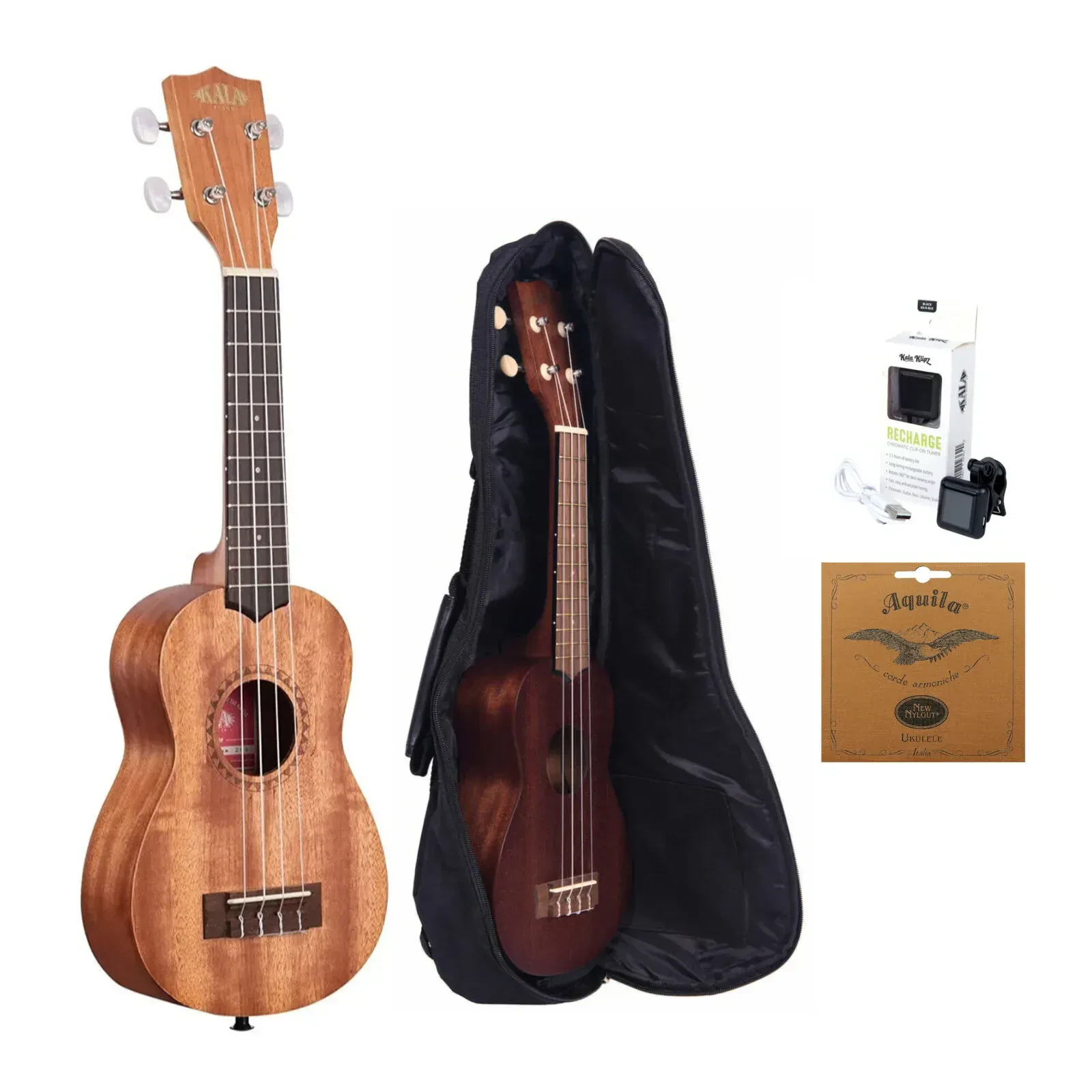 Kala KA-15S Satin Mahogany Soprano 4-String Ukulele with Bag and Accessories