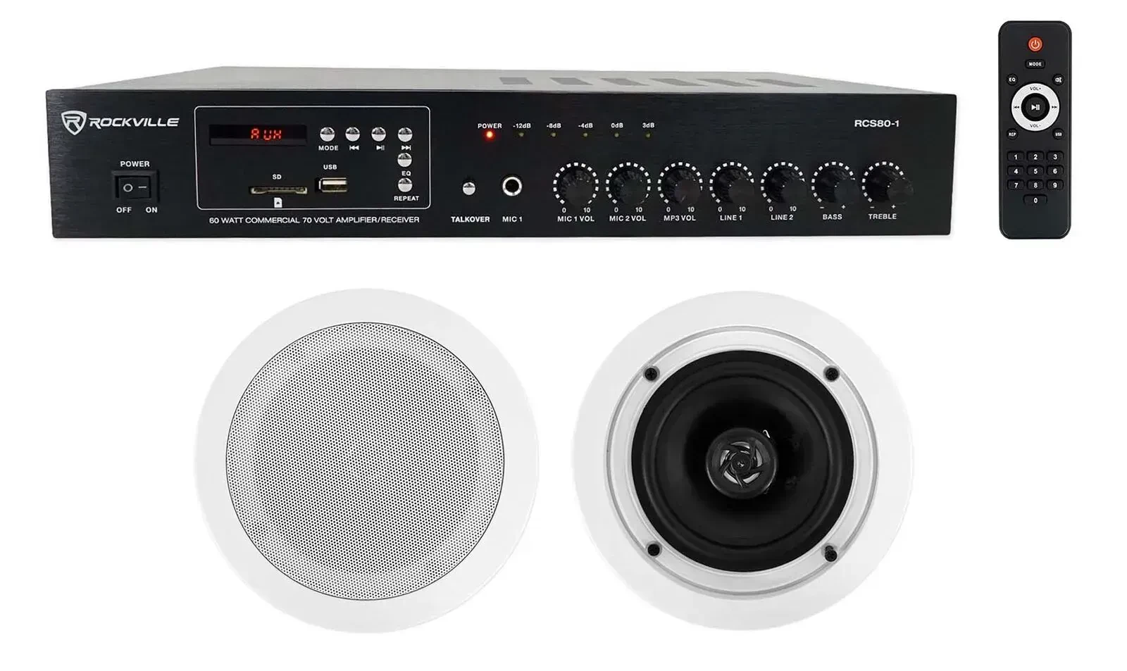 Потолочная акустика Rockville RCS80-1+CC525T White с усилителем (пара)