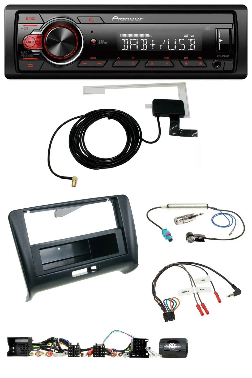 Автомагнитола для Audi TT (2006–2014) Pioneer 1-DIN, MP3/DAB/USB, поддержка кнопок на руле