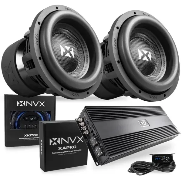 NVX XCW121 12" SPL Subwoofer + Monoblock Amplifier + 2-Ch Amplifier w/ wiring Ki