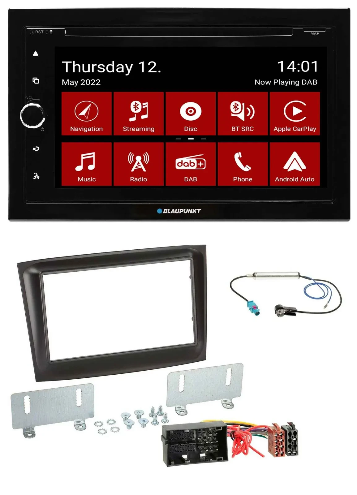Автомагнитола Blaupunkt 2DIN, DVD, Bluetooth, USB, DAB, для Fiat Doblo (с 2015), черный