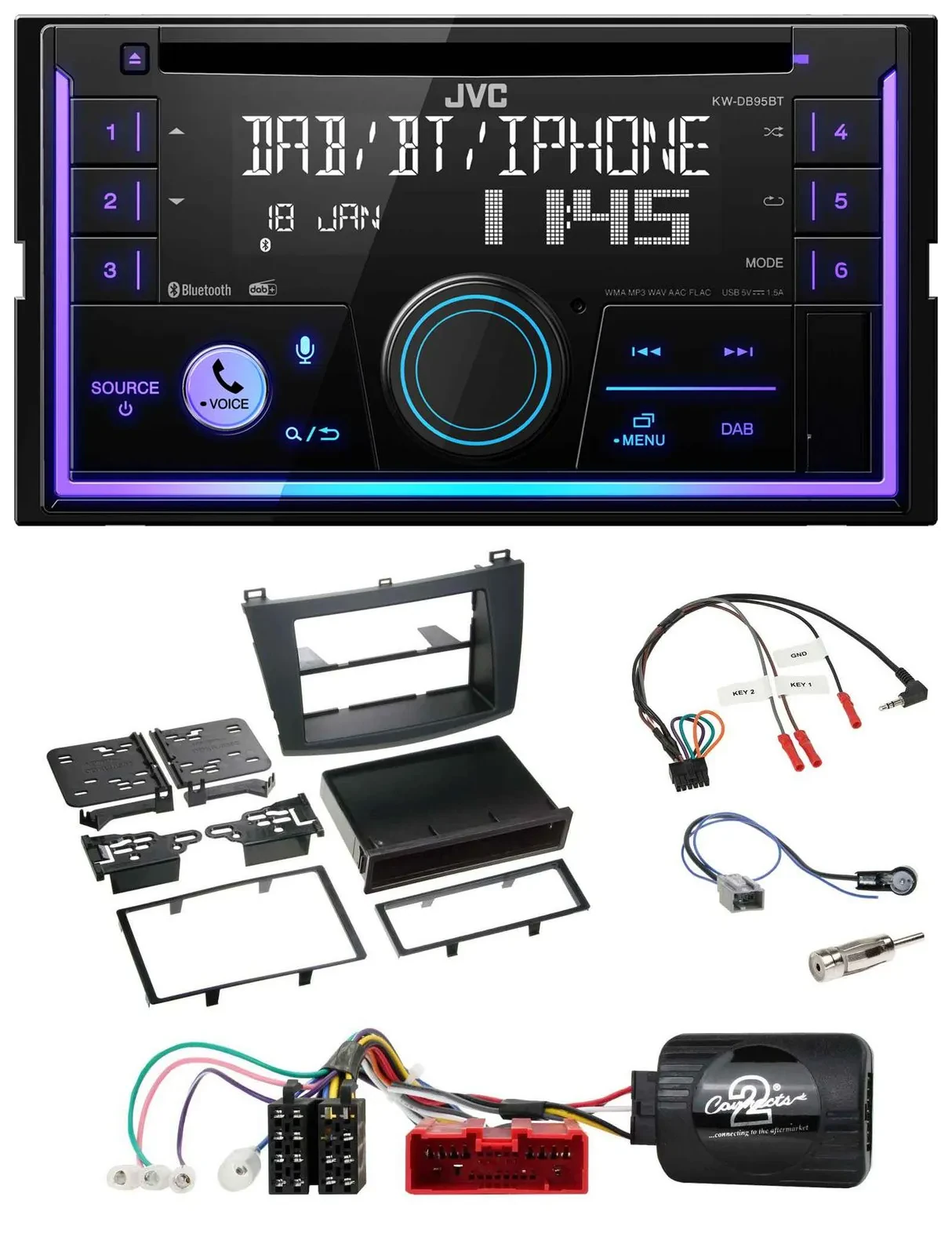 JVC Lenkrad USB 2DIN DAB Bluetooth CD Autoradio für Mazda 3 09-13 analog