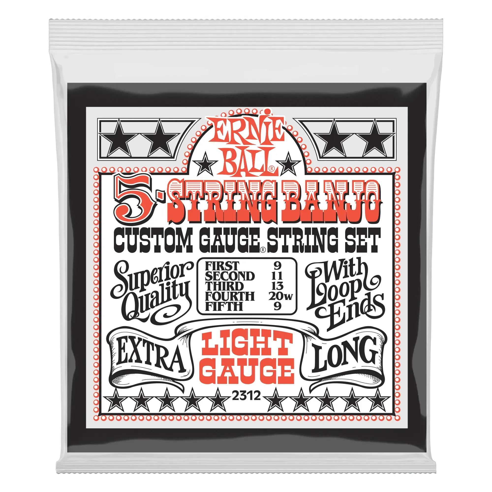 Струны для 5-струнного банджо Ernie Ball 2312 Stainless Steel Light 9-20