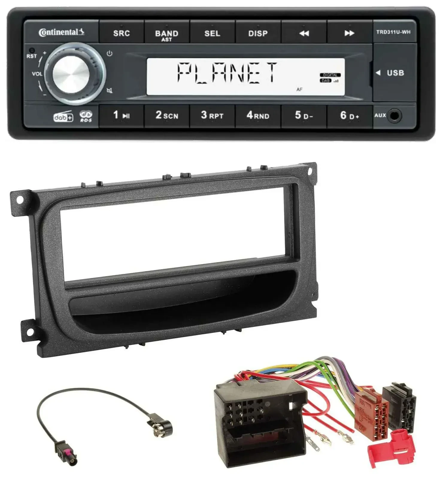 Автомагнитола Continental 1-DIN, DAB, USB, AUX для Ford C-Max, Focus, Galaxy (с 2007)