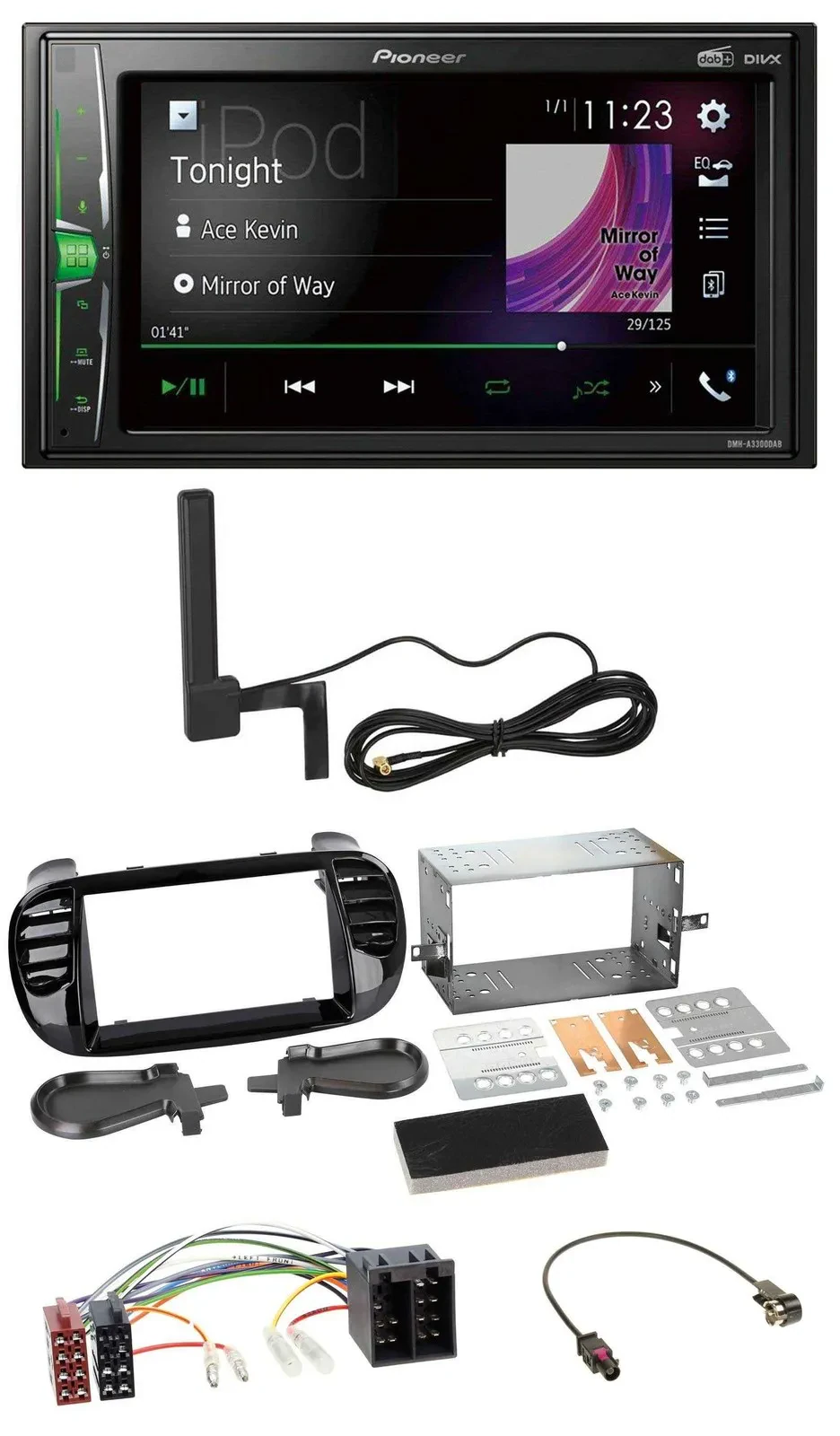 Pioneer MP3 DAB AUX 2DIN Bluetooth Autoradio für Fiat 500 ab 12 ISO schwarz